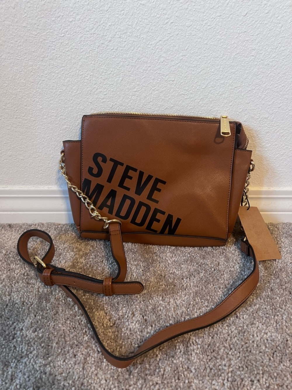Steve Madden Brown Logo Chain Strap Crossbody